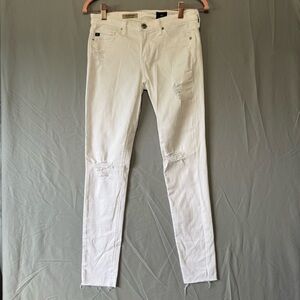 AG Adriano Goldschmied Womens White Distressed Super Skinny Ankle Size 25R